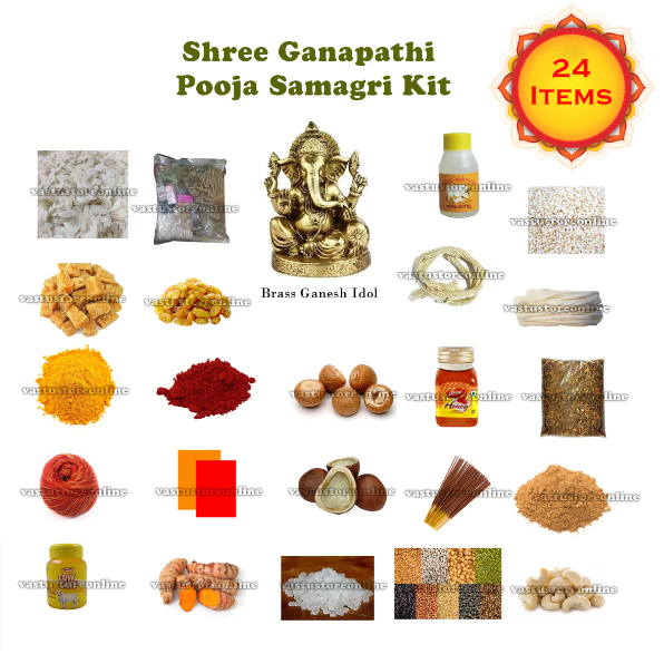 Shree Ganpathi Pooja Samagri Kit, Contains 24 Items Kit for Pooja, Temple, Gifting Purpose