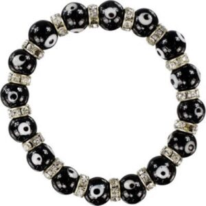 Evil Eye Stretch Bracelet Silvertone Black