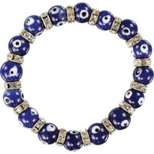 Evil Eye Stretch Bracelet Silvertone Dark Blue