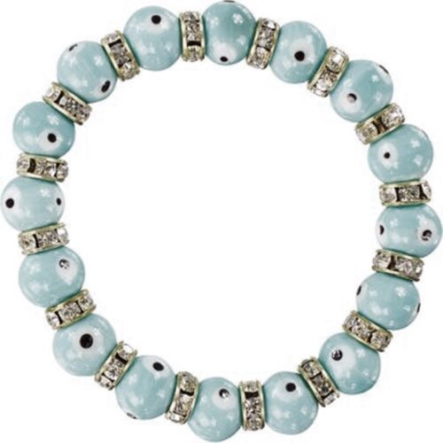 Evil Eye Stretch Bracelet Silvertone Light Blue