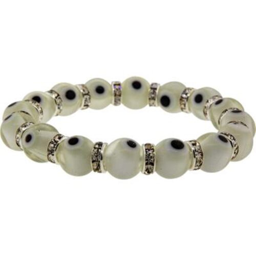 Evil Eye Stretch Bracelet Silvertone White