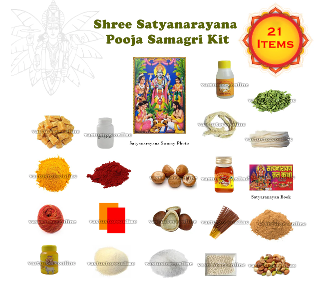 Sri Satyanarayana Swamy Vratham Pooja Samagri Kit, Contains 21 Items Kit for Pooja, Temple, Gifting Purpose